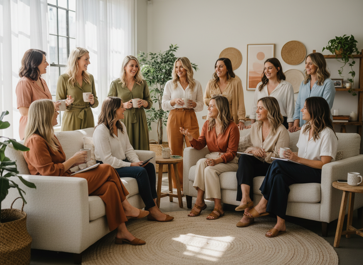 Women from the Seravia community gathered together in warmth and connection